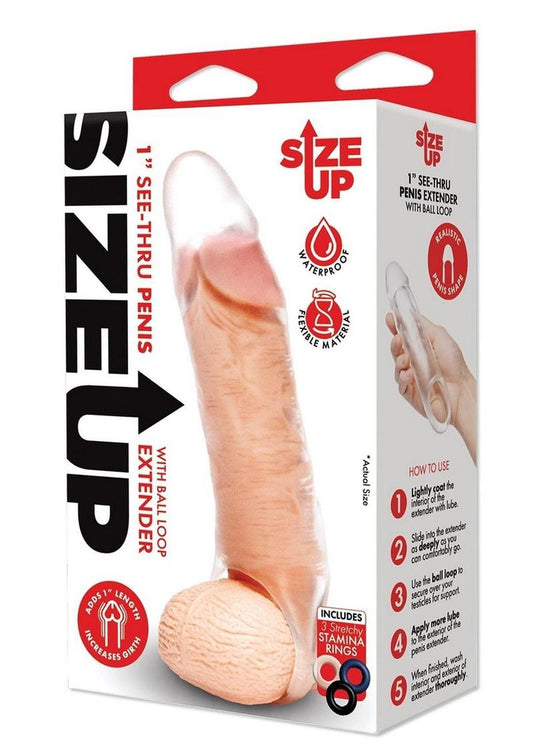 Size Up Classic Clear View Penis Extender with Ball Loop - Clear - 1in