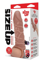 Size Up Silicone Vibrating Realistic Penis Extender with Ball Loop - Caramel - 1in