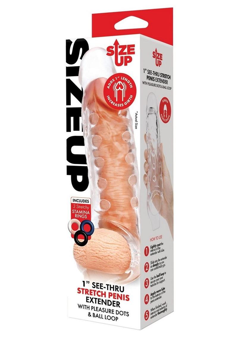 Size Up Studded Clear View Penis Extender with Ball Loop - Clear - 1in