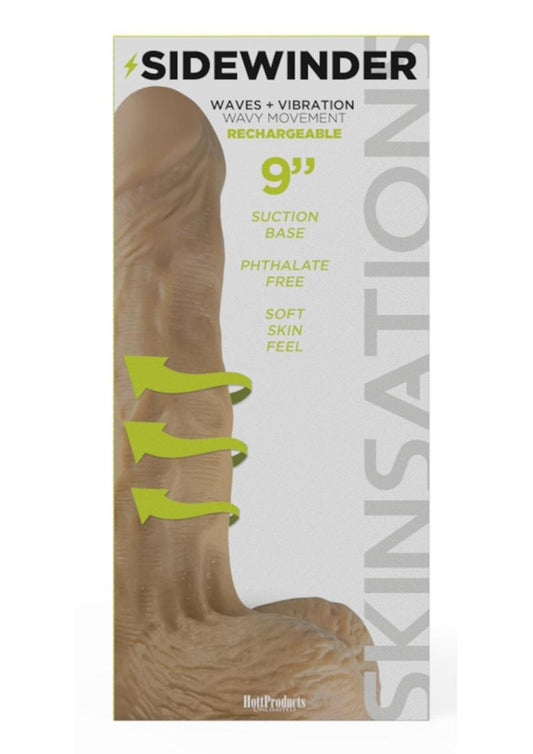 Skinsations Sidewinder Waves + Vibration Realistic Dildo with Wireless Remote Control Waterproof - Vanilla - 9in