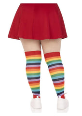 Spandex Acrylic Rainbow Striped Thigh Highs - 1x-2x