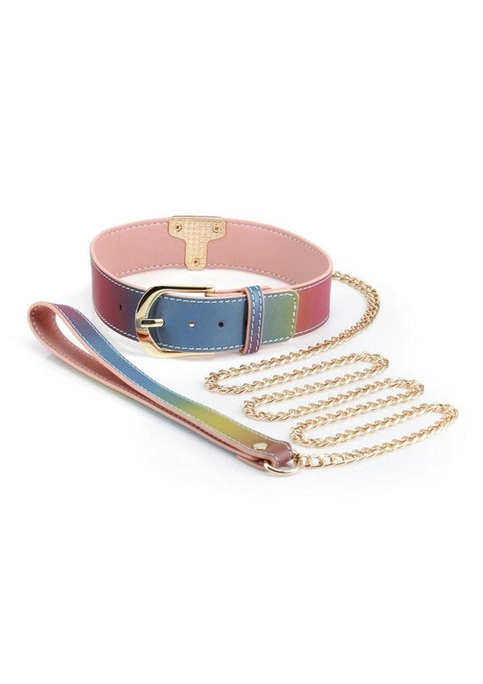 Spectra Bondage Collar and Leash - Multicolor/Rainbow