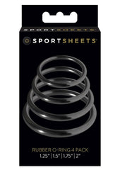 Sportsheets Rubber O Ring Cock Ring - Black - 4 Pack