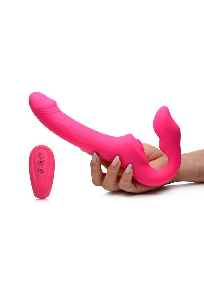 Strap U Licking Vibrating Rechargeable Silicone Strapless Strap-On with Remote Control
