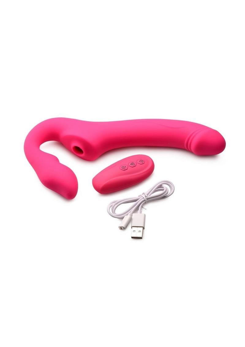 Strap U Licking Vibrating Rechargeable Silicone Strapless Strap-On with Remote Control
