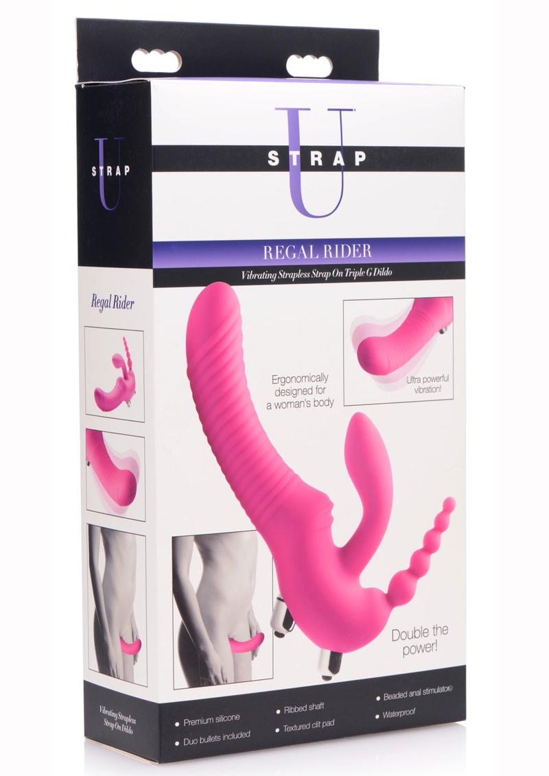 Strap U Regal Rider Vibrating Silicone Strapless Strap-On Triple G 6in Dildo - Purple