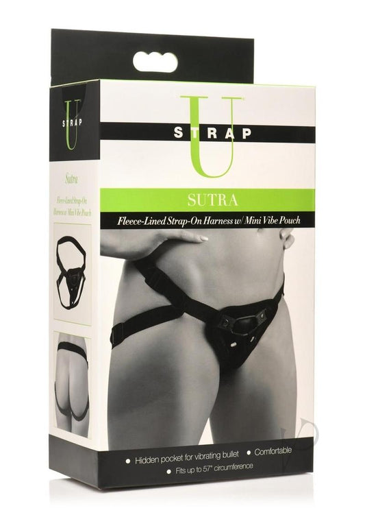 Strap U Sutra Fleece Lined Strap-On with Bullet Pocket - Black