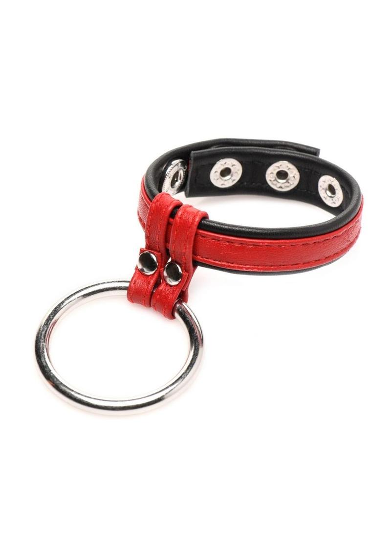 Strict Leather Cock Gear Leather and Steel Cock and Ball Ring - Metal/Red