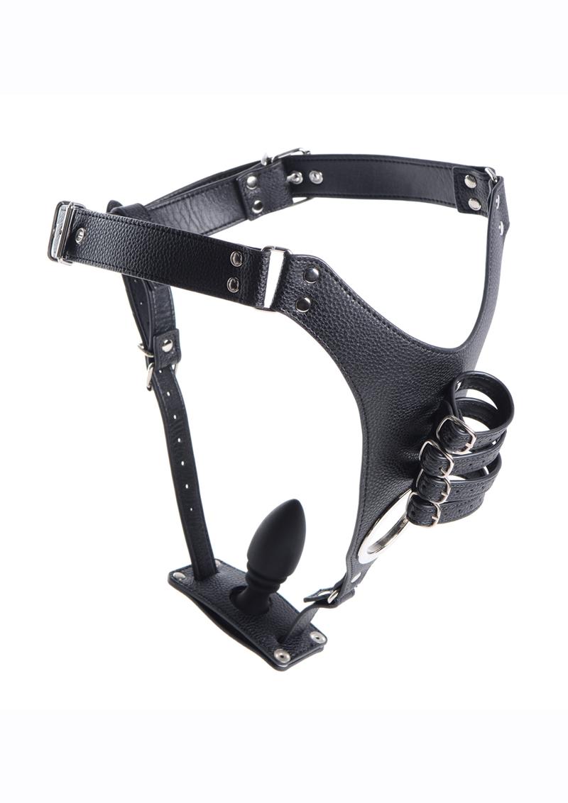 Strict Male Chastity Harness with Silicone Anal Plug – Primal Pleasure