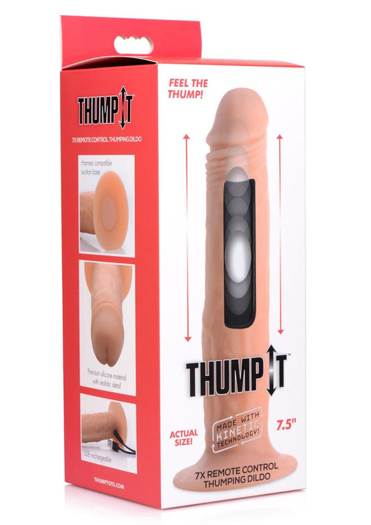 Thump It Rechargeable Silicone Thumping (Medium) 7.5in Dildo with Remote Control - Vanilla - Medium