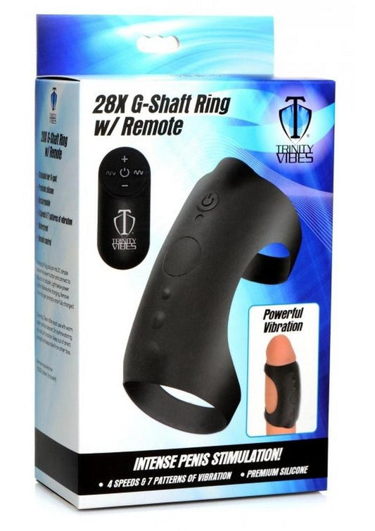 Trinity Men 7x G-Shaft Silicone Rechargeable Cock Ring with Remote Control - Black