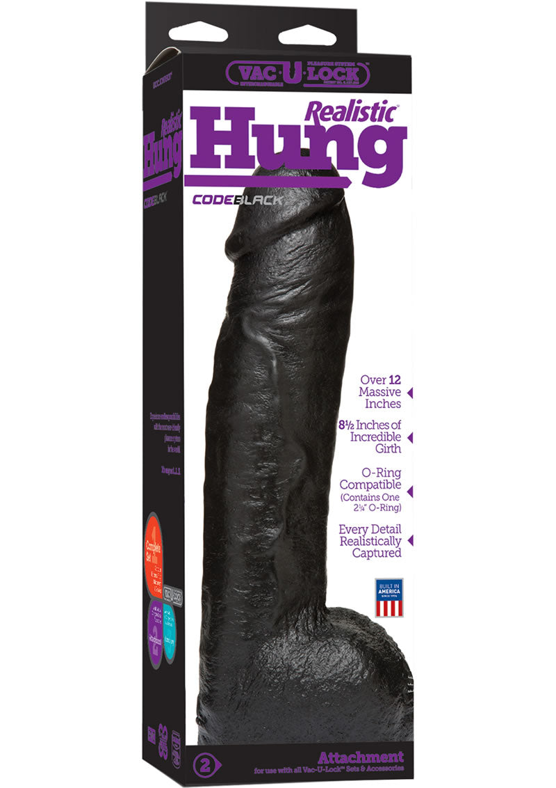 Vac-U-Lock Codeblack Realistic Hung Dildo - Black - 12in