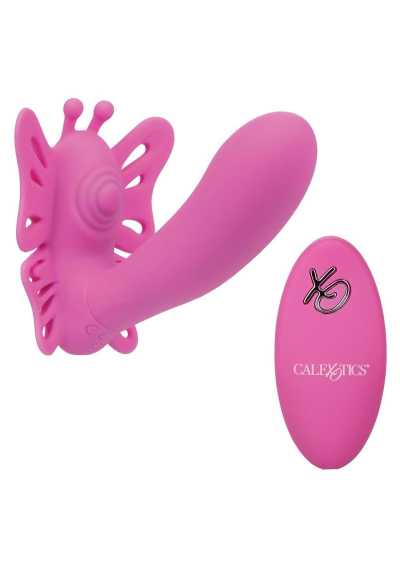 Venus Butterfly Pulsating Venus G Silicone Rechargeable Strap-On with Remote Control - Pink