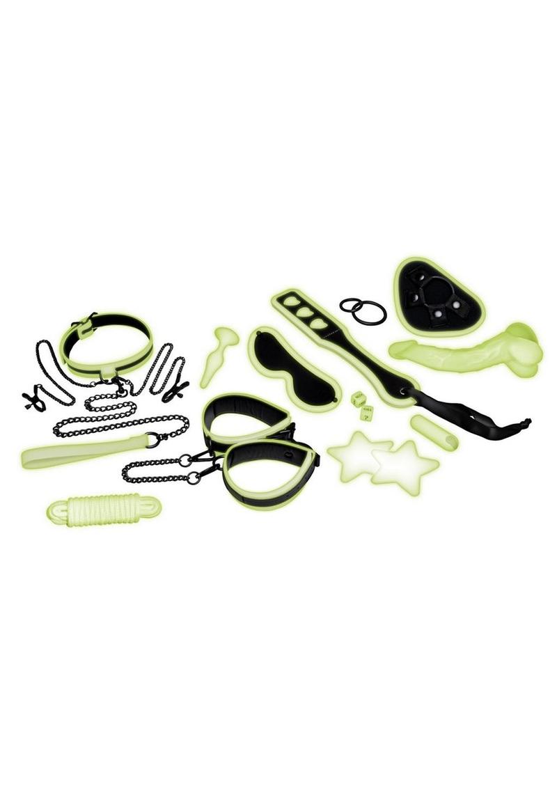 WhipSmart Glow In The Dark All In One Bondage - Glow In The Dark/Green - 12 Piece/Set