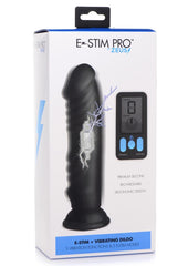 Zeus Vibrating and E-Stim Rechargeable Silicone Dildo with Remote Control - Black - 7.9in