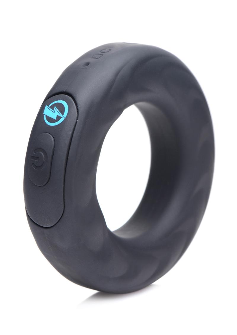 Zeus Vibrating and E-Stim Silicone Rechargeable Cock Ring with Remote Control - Black