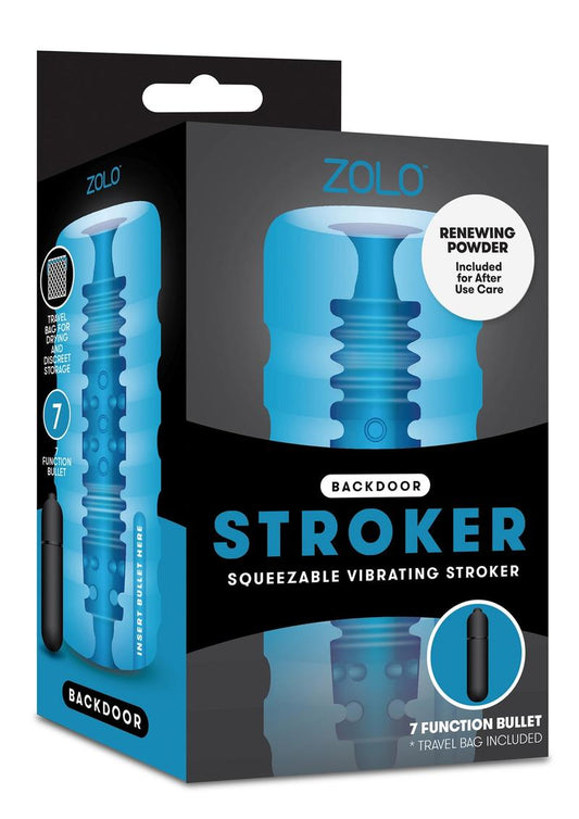 ZOLO Backdoor Stroker Squeezable Vibrating Masturbator with Bullet - Butt - Blue